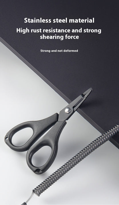 Titanium Coated Multi-Function Lure Fishing Scissors Wholesale Cutting Line PE Line Loop Opening Hook Tying Pliers with Safety Rope