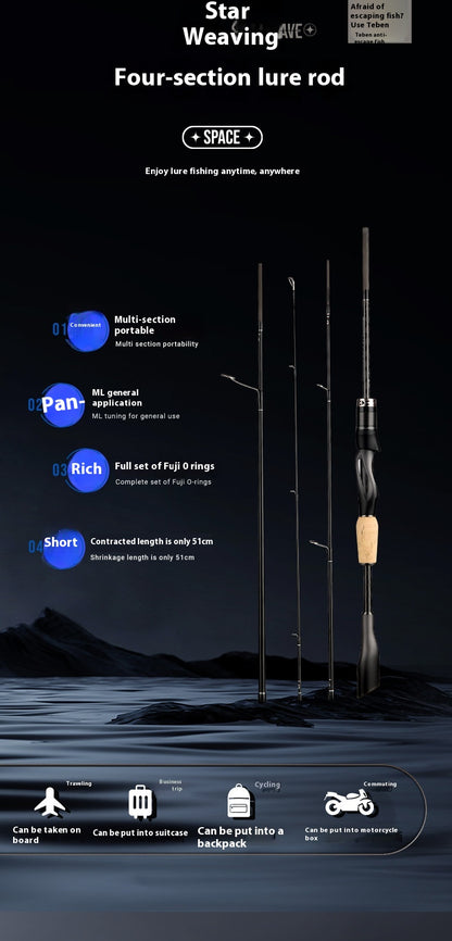 Full Fuji O-Ring Carbon Lure Rod Wholesale ML Adjustable Universal Long Casting Rod Four-Section Portable Travel Rod Only 99g