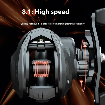 Waterproof Metal Baitcasting Reel with Drag Alarm 8.1:1 High Speed Ratio Black Fishing Reel Deep Line Cup Fishing Reel