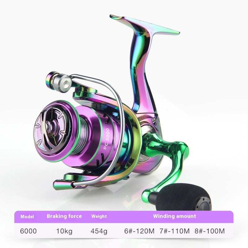 Electroplated Colorful Spinning Wheel Wholesale Gap-Free Fishing Reel 3+1 Bearing Fishing Line Reel Metal Line Cup Long Casting Reel