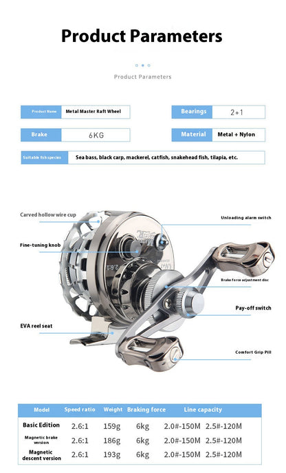 Micro Lead Raft Wheel Front Casting Wheel Bridge Raft Boat Raft Wheel Ice Fishing Wheel One-Key Magnetic Brake Slow-Descent Raft Fishing Wheel