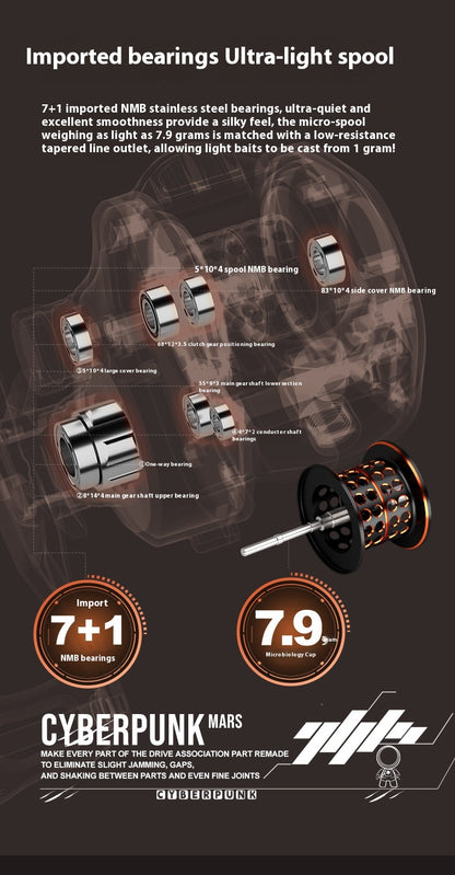 Long Casting Lure Baitcasting Reel Wholesale 7+1 Bearing 7.2:1 Gear Ratio Fishing Reel Micro Fishing Reel Sea Rod Reel