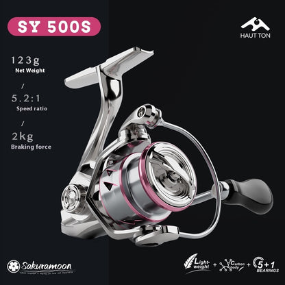 121g Carbon Micro Spinning Reel Sakura Moon Fishing Lure Reel 5.2:1 Gear Ratio Electroplated Fishing Reel