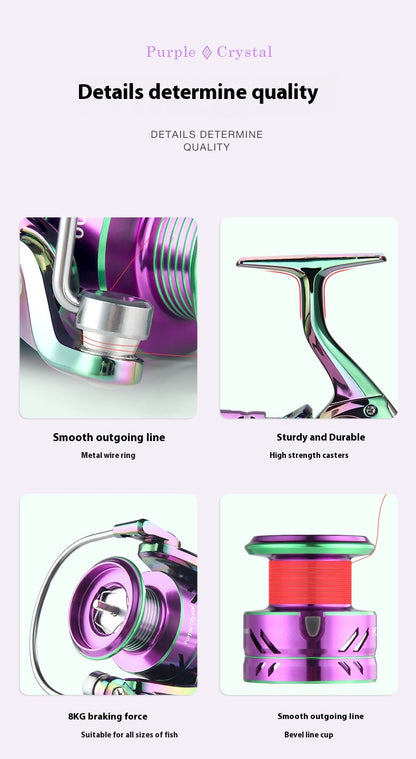 Electroplated Colorful Spinning Wheel Wholesale Gap-Free Fishing Reel 3+1 Bearing Fishing Line Reel Metal Line Cup Long Casting Reel