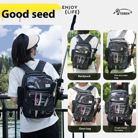 Multifunctional Lure Backpack Waterproof Outdoor Bag Rod Insert Fishing Bag Large Capacity Chest Bag Single Shoulder Bag