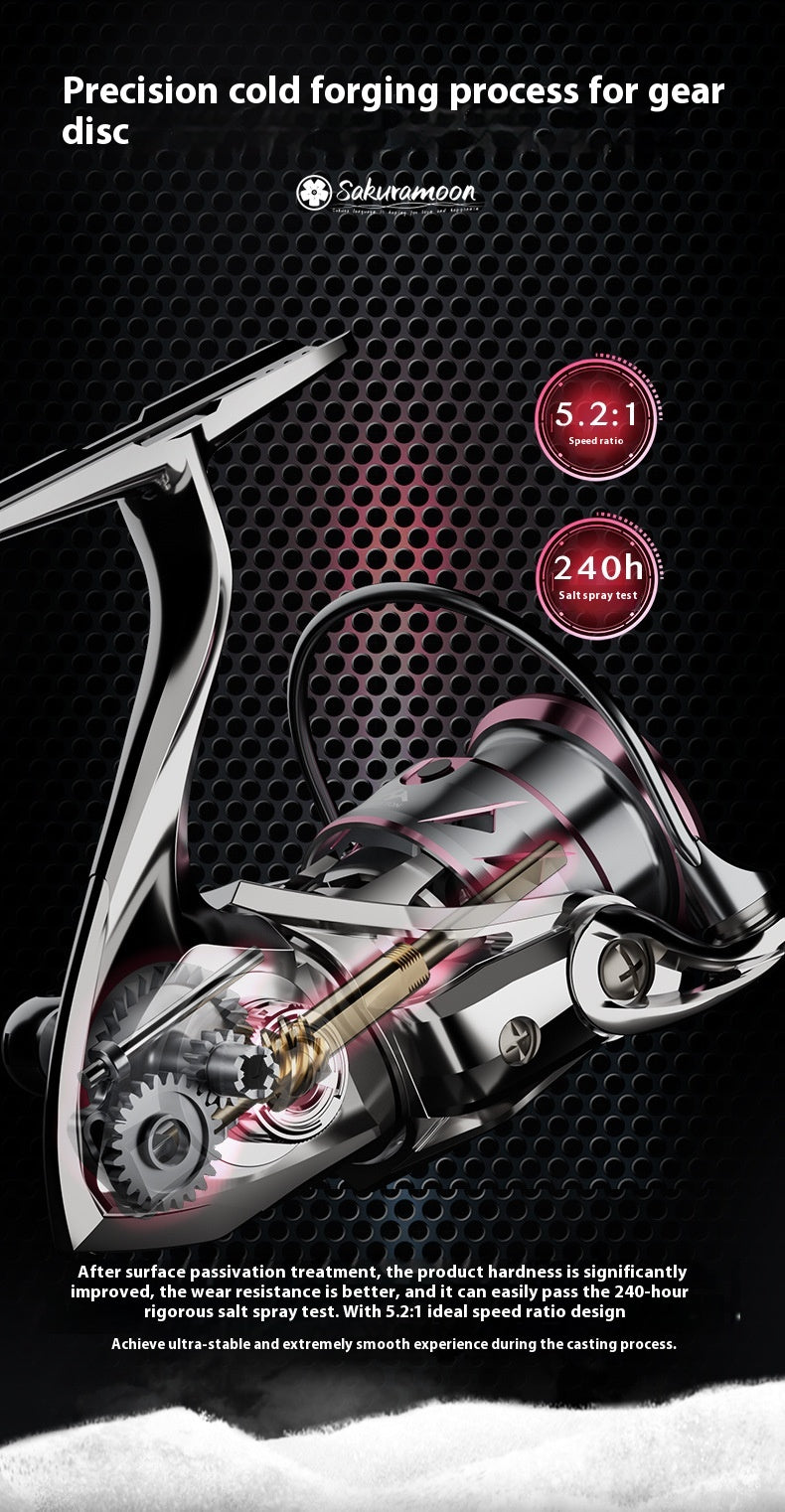 121g Carbon Micro Spinning Reel Sakura Moon Fishing Lure Reel 5.2:1 Gear Ratio Electroplated Fishing Reel