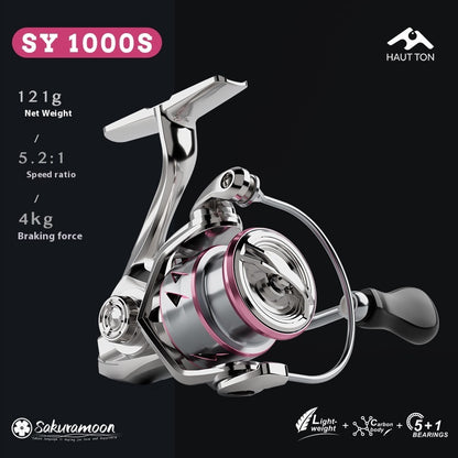 121g Carbon Micro Spinning Reel Sakura Moon Fishing Lure Reel 5.2:1 Gear Ratio Electroplated Fishing Reel