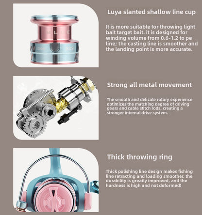 Macaron Spinning Wheel Micro Fishing Reel Wholesale Shallow Line Cup 1500S Fishing Reel Gapless Lure Reel 5.2:1