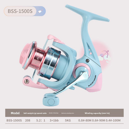 Macaron Spinning Wheel Micro Fishing Reel Wholesale Shallow Line Cup 1500S Fishing Reel Gapless Lure Reel 5.2:1