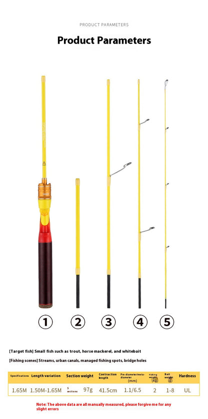 Linglong Youth Edition Lure Rod Five Sections Change to Four Sections Casting Rod Stream Mouth White Strip UL Micro Rod Fishing Rod