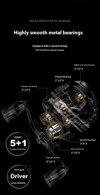 Micro Lure Baitcasting Reel Wholesale 6.3:1 Gear Ratio with Drag Alarm Long Casting Fishing Reel 5+1 Fishing Line Reel