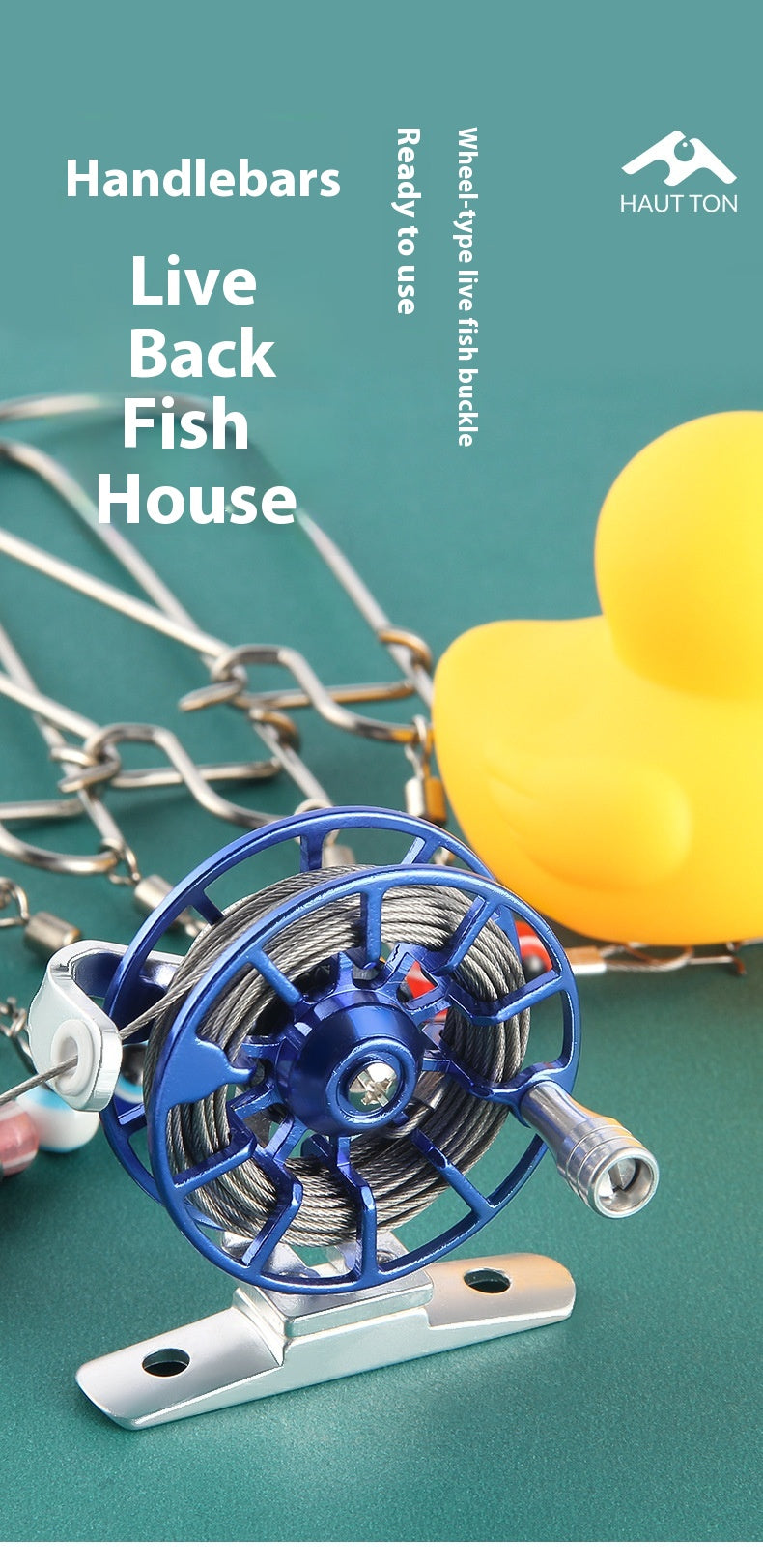 Haodun Little Yellow Duck Live Fish Clip Wholesale Metal Stainless Steel Lure Live Fish Clip Set Fish Lock Clip Fish Clip Wheel Fishing Clip