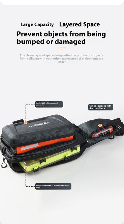 Large Capacity Fishing Bag Wholesale Multifunctional Hard Shell Crossbody Bag Waterproof Lure Bag Can Hang Rod and Fish Controller