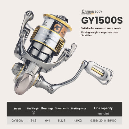 Micro Spinning Wheel Carbon Body Only 165g Long Casting Lure Fishing Reel 6+1 Bearing Screw-in Fishing Reel