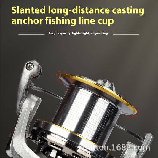 Long Casting Spinning Reel Micro Reel Full Metal Spool Slant Mouth Anchor Fishing Reel Big Fish Giant Fish Fishing Reel Casting Rod Sea Fishing Reel