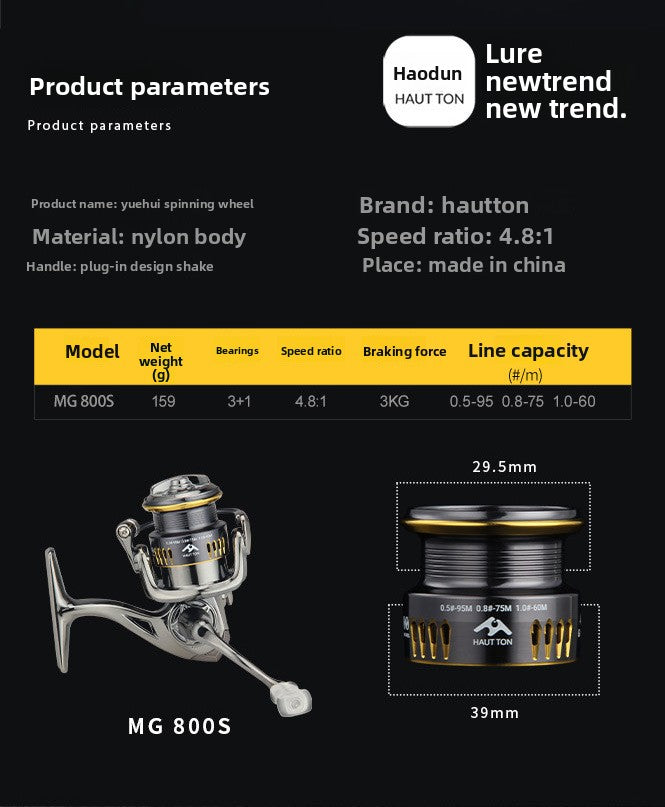No Gap Fishing Reel Wholesale Fishing Reel 4.8:1 Speed Ratio Lure Micro Spinning Reel 800 Model Shallow Line Cup MG