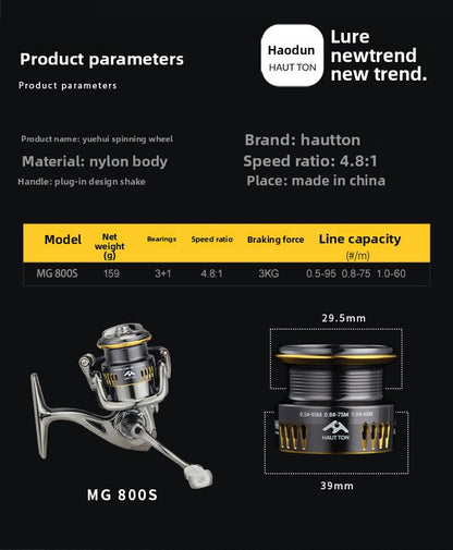 No Gap Fishing Reel Wholesale Fishing Reel 4.8:1 Speed Ratio Lure Micro Spinning Reel 800 Model Shallow Line Cup MG