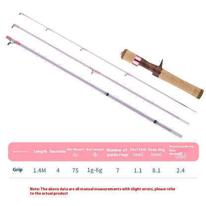 Full Fuji O-Ring 4-Section Micro Lure Rod XUL Ultra Soft Casting Rod Horse Mouth Fiberglass Rod 1.43m Falling Cherry