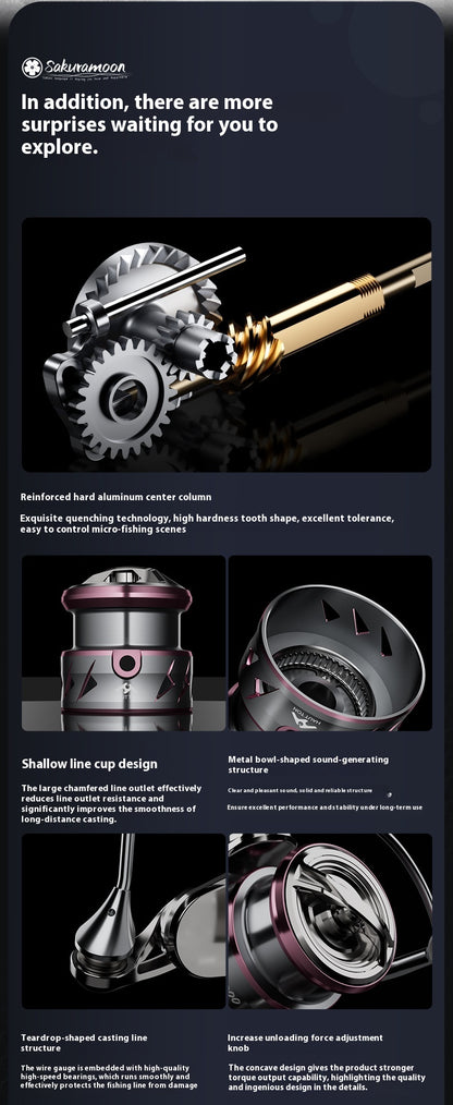 121g Carbon Micro Spinning Reel Sakura Moon Fishing Lure Reel 5.2:1 Gear Ratio Electroplated Fishing Reel