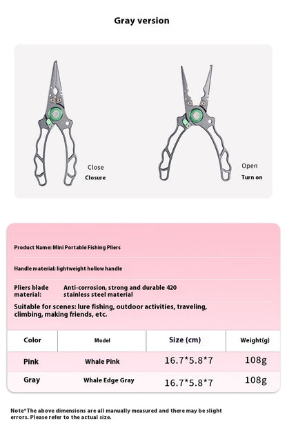 Stainless Steel Integrated Lure Pliers Multi-Functional Fishing Lure Pliers Fish Control Fishing Bait Change Line Cutting Ring Opening Fishing Gear
