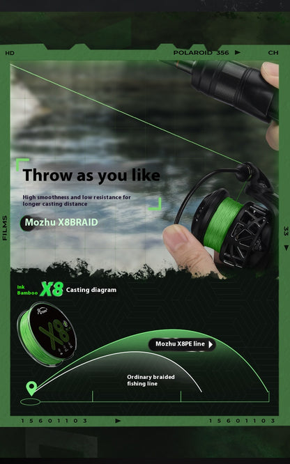 Eight Braid Green Lure PE Line Long Casting Smooth Powerful Horse Line Black Thunder Strong Line Fishing Main Line Wholesale Moxu
