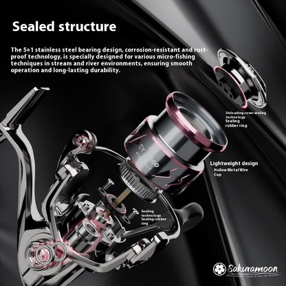121g Carbon Micro Spinning Reel Sakura Moon Fishing Lure Reel 5.2:1 Gear Ratio Electroplated Fishing Reel