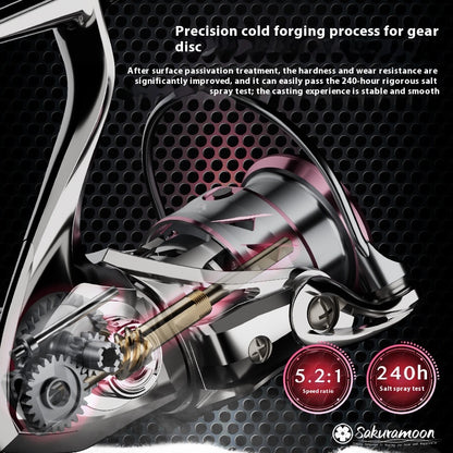 121g Carbon Micro Spinning Reel Sakura Moon Fishing Lure Reel 5.2:1 Gear Ratio Electroplated Fishing Reel