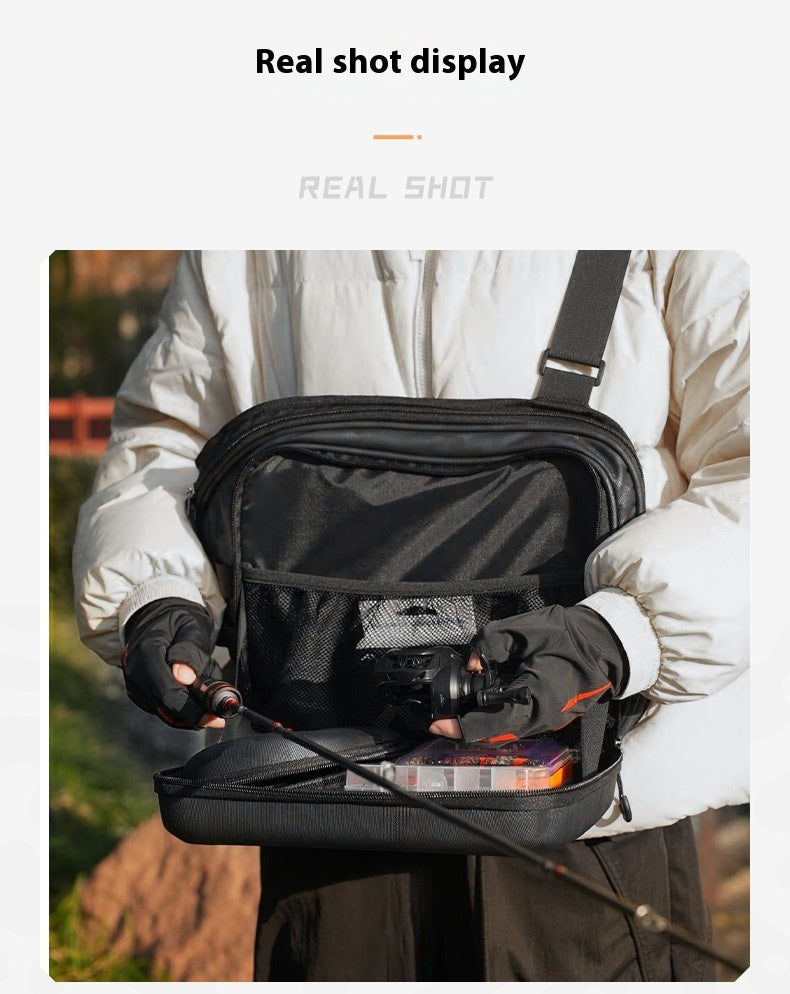 Large Capacity Fishing Bag Wholesale Multifunctional Hard Shell Crossbody Bag Waterproof Lure Bag Can Hang Rod and Fish Controller