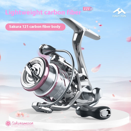 121g Carbon Micro Spinning Reel Sakura Moon Fishing Lure Reel 5.2:1 Gear Ratio Electroplated Fishing Reel