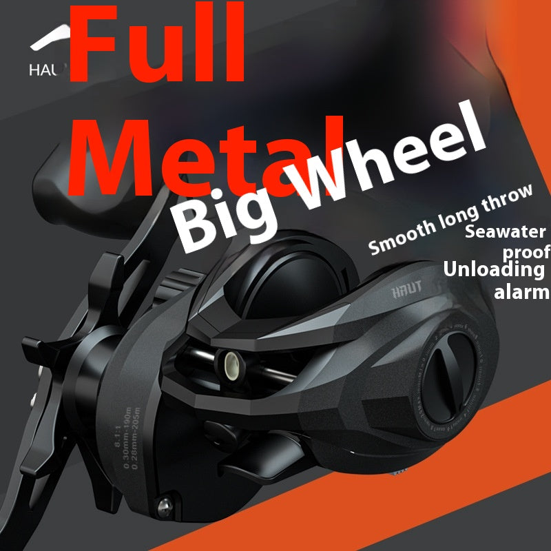Waterproof Metal Baitcasting Reel with Drag Alarm 8.1:1 High Speed Ratio Black Fishing Reel Deep Line Cup Fishing Reel
