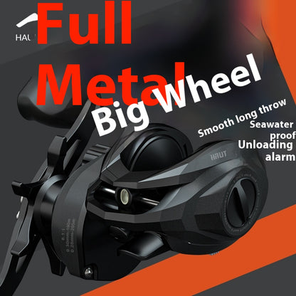Waterproof Metal Baitcasting Reel with Drag Alarm 8.1:1 High Speed Ratio Black Fishing Reel Deep Line Cup Fishing Reel